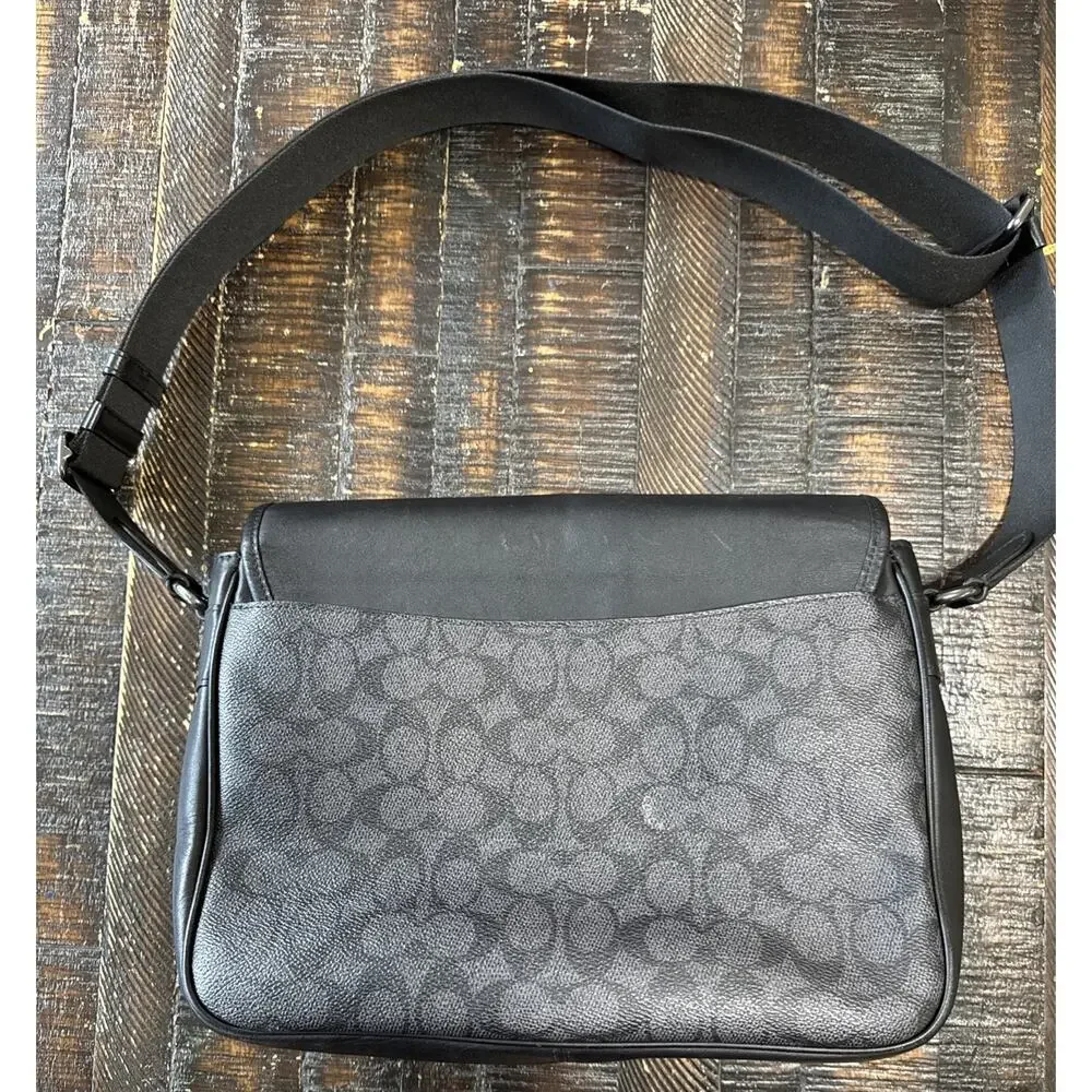 COACH Racer Messenger Bag In Signature Canvas & Leather CT716 Charcoal/Black